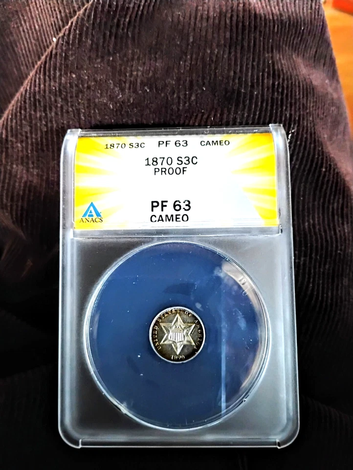 1870 3C Silver PR 63 Cameo Very PQ  Natural Toning Scarce Proof Trime ANACS - Image 4 of 4