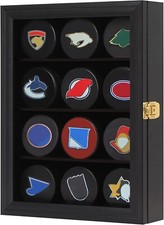 12 Hockey Puck Display Case Puck Holder Wall Mount Cabinet Stand Shadow Box with