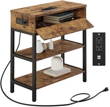 3 Tier Nightstand Narrow Side Table Wood Sofa End Table w/Charging Station USB