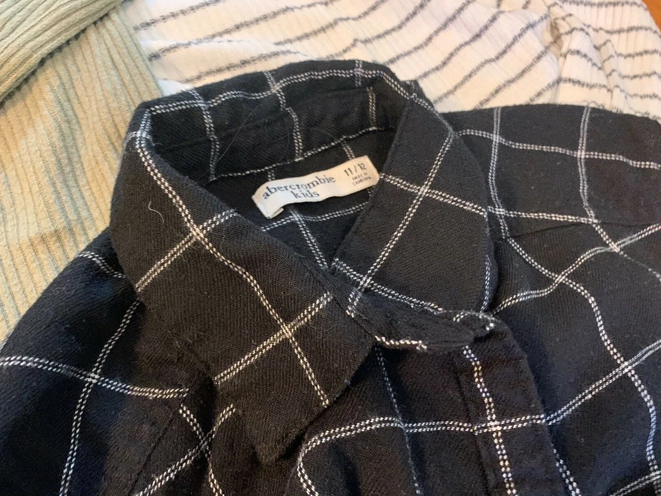 LOTE CAMISETAS Abercrombie Niños Manga Larga Rayas Cuadros Rojo 9 10 11 12 13 14 Fitch Foto 3 de 4