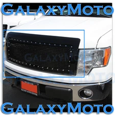 09-14 Ford F150 Chrome Rivet+All Black Front Hood Complete Mesh Grille+Shell