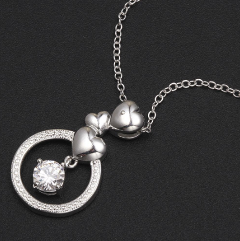 Womens 925 Sterling Silver Love Heart CZ Crystal Pendant Chain