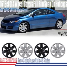 16" Set of 4 Wheel Covers Full Rim Snap On Hubcaps For 2006-2011 Honda Civic