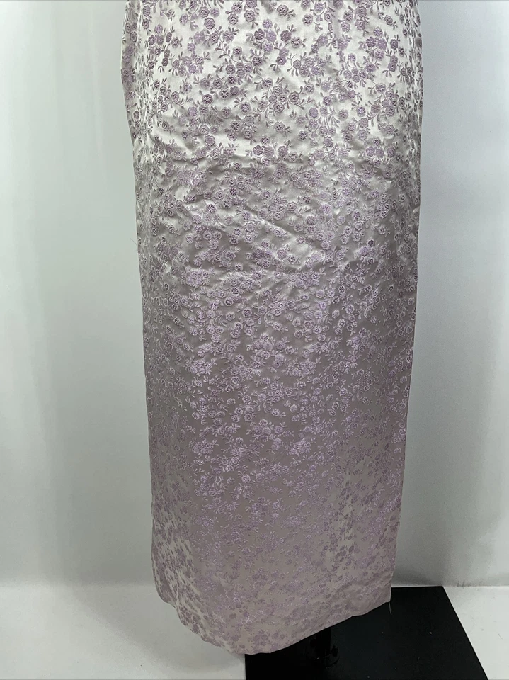 Vestido de Cóctel Formal Metálico Floral Jacquard Púrpura Vintage Años 40 Abertura S/M Foto 3 de 4