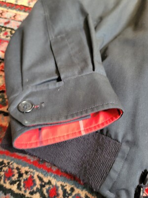 mens burberry zip jacket coat navy blue red lining vintage 1980s