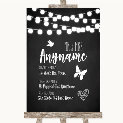 Kreide Stil schwarz & weiß Lichter wichtige besondere Termine Hochzeit Schild