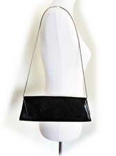 Leather And Pony Hair Handbag Purse Envelope Clutch Black Silver Snake Chain