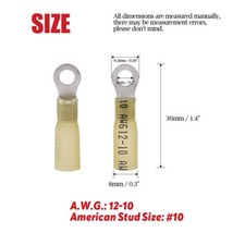 100PCS Yellow 10-12AWG Heat Shrink Wire Connectors 10 Ring Terminals Marine