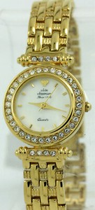 Authentic VINTAGE JULES JURGENSEN GOLD PLATED AUSTRIAN CRYSTALS WOMENS WATCH MOP