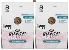 L'eggs Silken Mist CONTROL TOP Silky Sheer Leg Tights B-NUDE -Pack of 2