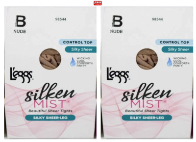 L'eggs Silken Mist CONTROL TOP Silky Sheer Leg Tights B-NUDE -Pack of 2