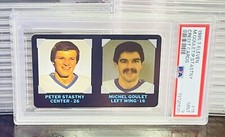 Peter Stastny / Michel Goulet 1985 7-Eleven Hockey Credit Card PSA 9 MINT POP 7