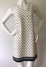 ANN TAYLOR Sleeveless Lightweight Ivory/Navy Print Shift Dress (Size 0P)