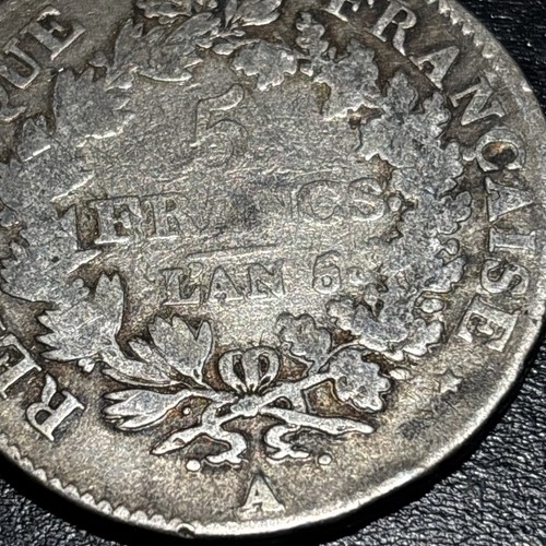 1796-1797 L'an 6/5 France French Revolution Silver 5 Francs Overdate Paris Coin - Picture 2 of 4
