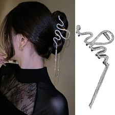 1Pcs Metal Sliver Hair Claw Clips with Bring Rhinestones Tassel sliver snake