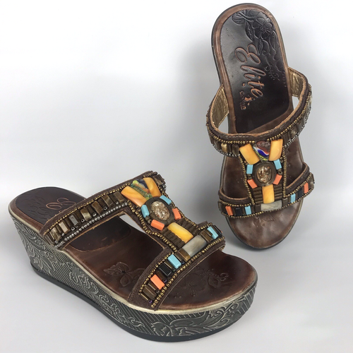 CORKYS Elite Platform Wedge Slide Sandals - Womens Sz 7 - Chunky Boho Multicolor