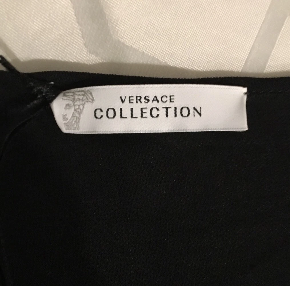 Incredibile abito nero VERSACE COLLECTION lunghezza pavimento taglia 38 nuovo con etichette