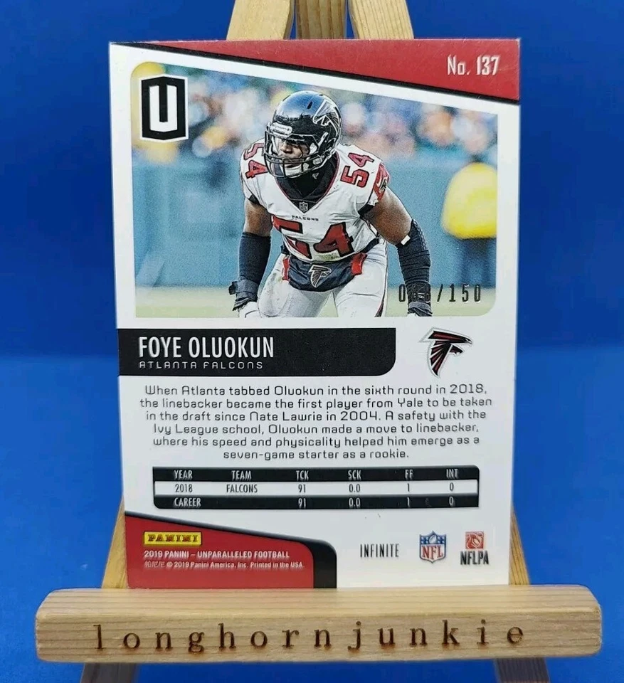 2019 Unparalleled Infinite /150 Foye Oluokun RC rookie Falcons Jaguars Foyesade - Image 2 of 2