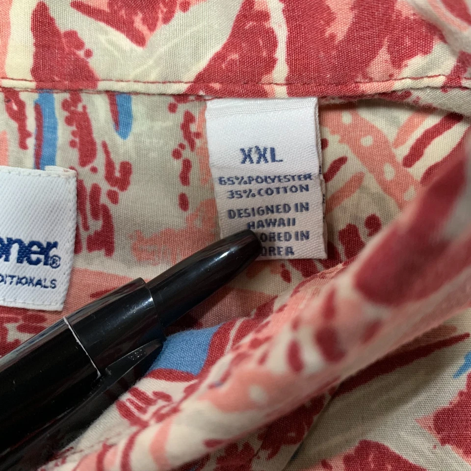 REYN SPOONER Shirt Mens Size XXL Button Up Hawaiian Floral Red Blue - Image 4 of 4