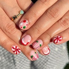 Christmas Press on Nails Short Square Fake Nails Christmas Press on Nails 7