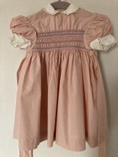 1960s Girl Pink Short-sleeve Dress With Tie Gathered At Bodice Stain On Back