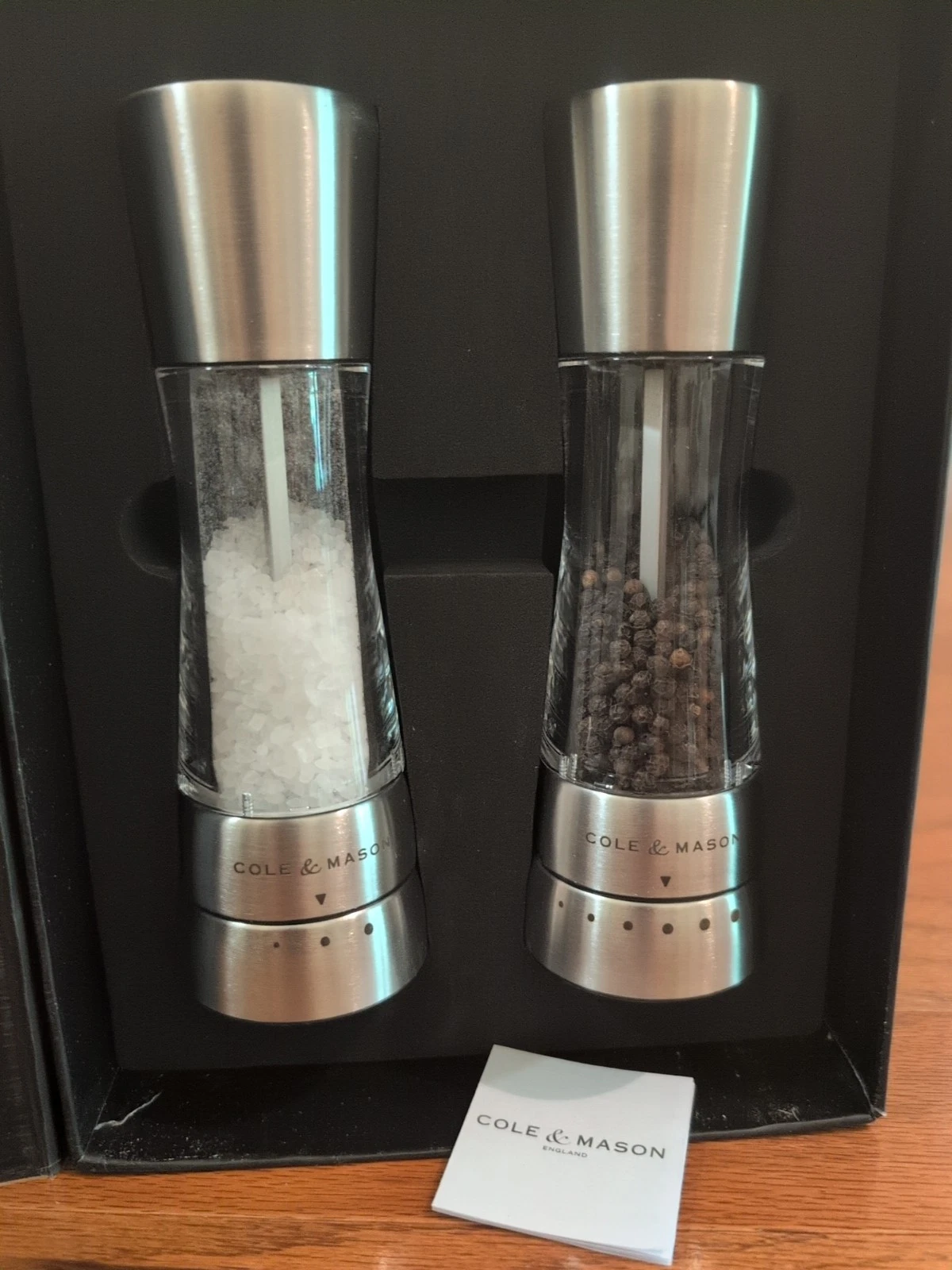 Cole & Mason 7" Stainless Steel Salt and Pepper Mill Gift Set Pepper Grinder NEW