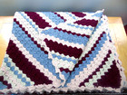 VINTAGE HANDMADE CROCHETED DIAGONAL STRIPED THROW OR BLANKET 54" (138 CM) SQ.