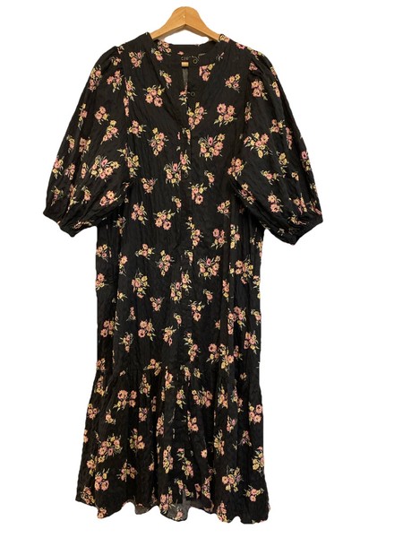 Decjuba Floral Collarless Midi Shirt Dress Sz 10 Cotton Blend