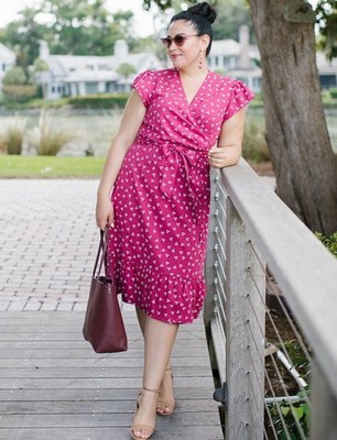 NWT Draper James Deep Berry Pink Magnolia Floral Flounce True Wrap Dress Size 20
