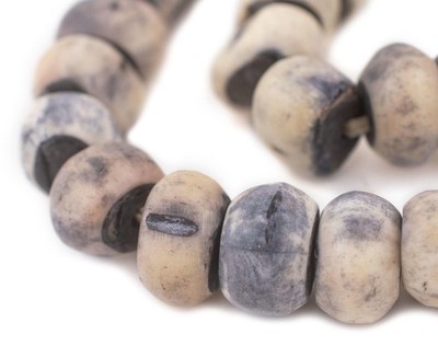 Washed Grey Kenya Bone Beads Large 25mm African Round Large Hole 25 Inch Strand