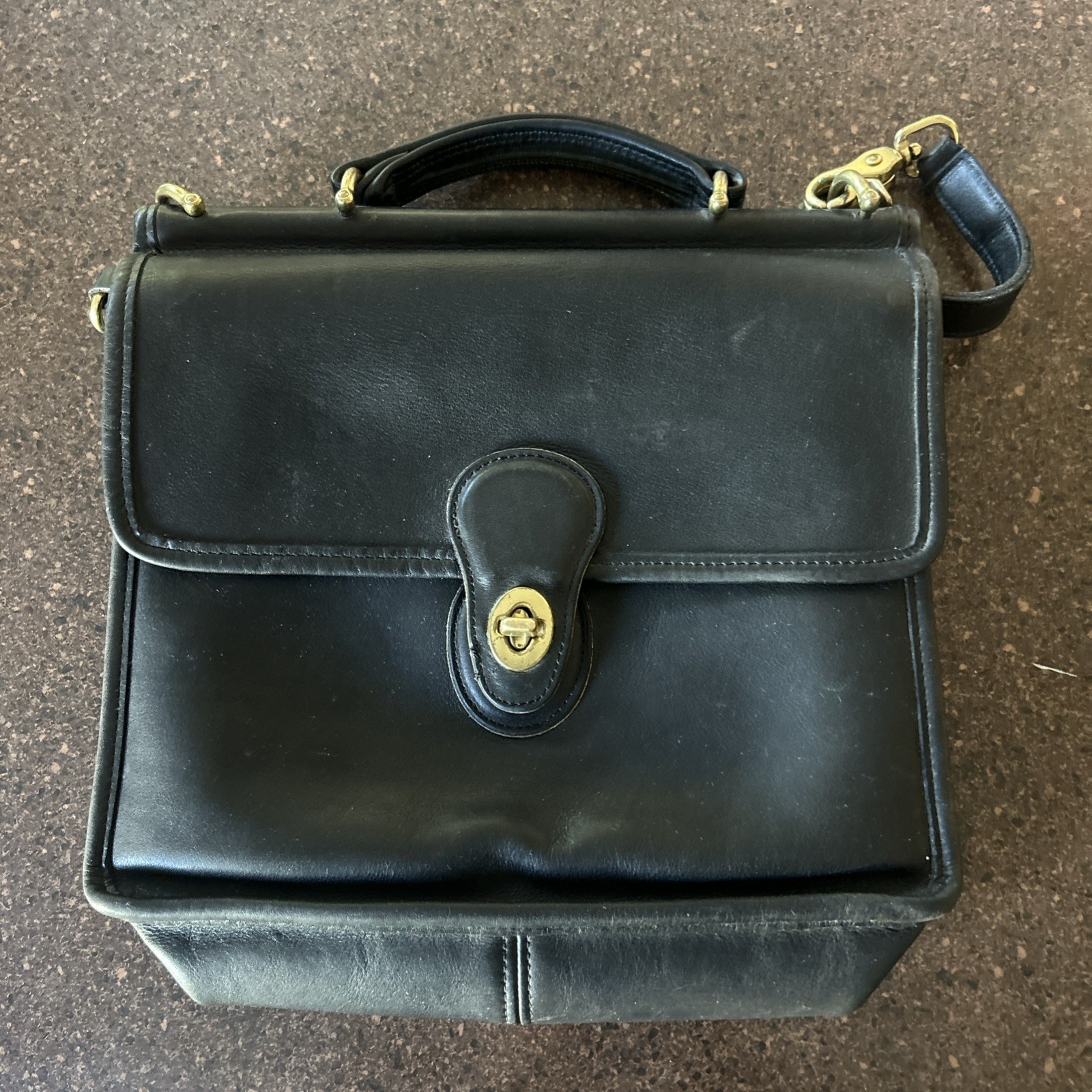 Coach Willis 9927 Black Leather 2-Way Top Handle Crossbody Shoulder Bag