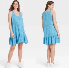 The Nines By Hatch M Maternity Dress Floral Swing Button Down Cottagecore Blue