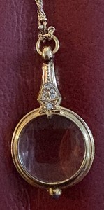 Authentic The Met MMA Gold Plated Magnifying Glass Necklace Pendant Amulet Enameled CZ'S