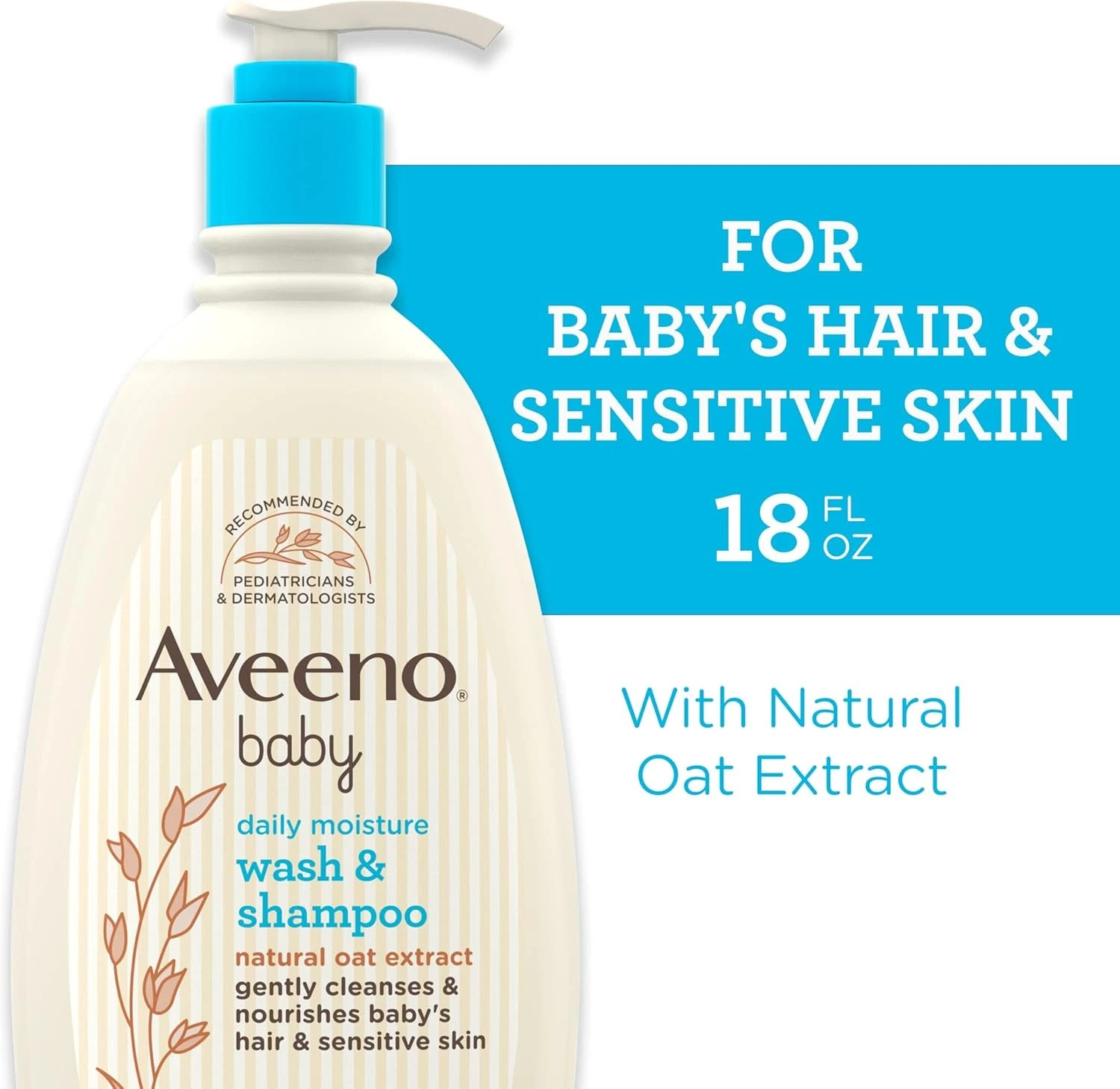 Aveeno Gentle Baby Wash Shampoo 2 in 1 Childs Tear Free Gently 18 fl oz