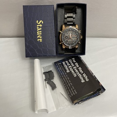 NIB Stauer Due Volta Chronograph Watch Mens 48mm Rose Gold Black Analog Digital