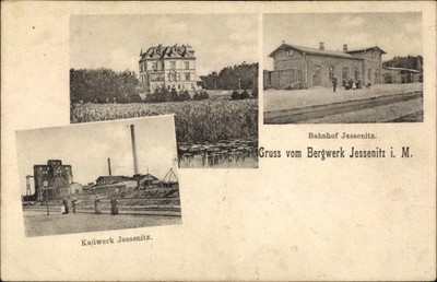 Ak Jessenitz Lübtheen in Mecklenburg, Kaliwerk, Bahnhof, Villa - 10443835