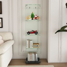 Premium 4-Tier Glass Display Case with 5 Dynamic LED Modes, Single Door Temper