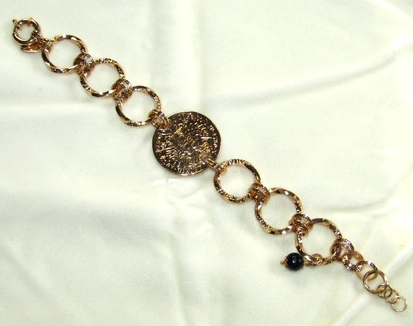 BELLEZZA LIRA COIN BRONZE CHAIN LINK BRACELET WITH FACETED BEAD CHARM 9" image 3