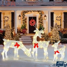 Light Up Christmas Deer Family Outdoor Decorations 60 LED Xmas Yard Ornaments US
