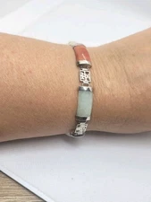  Vintage 925 Sterling silver with multi-color jade stones Braslet 7.5in 