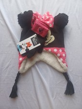 NWT Girls Disney Minnie Mouse Pom Pom Hat  Glove Set OSFM