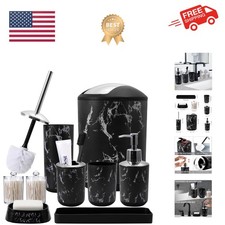 Black Marble Bathroom Accessories Set, Black Bathroom Set with Trash Can, Van...