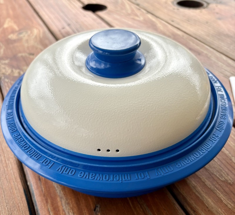 Range Mate Microwave Multi Cooker Grill Muffin Steamer & Lid Blue & White Pan