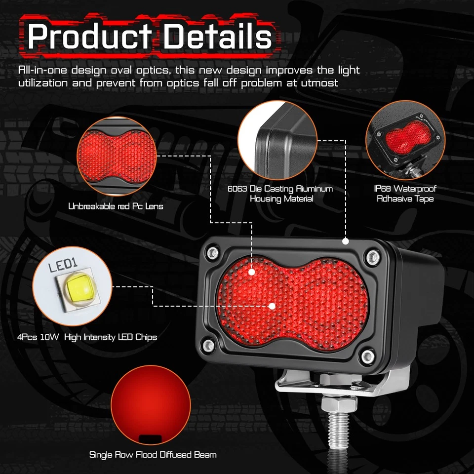 Soportes de enganche de remolque 3 pulgadas LED cubo luces vainas rojo DRL funcionando universal Foto 3 de 4