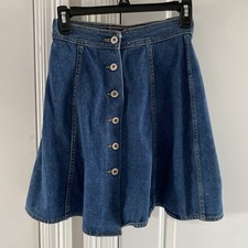 Vintage No Excuses Denim Skirt Y2K Button Front Logo Patch Size 5/6 EUC