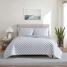 Coral Beach 3-Piece Blue Cotton King Quilt Set