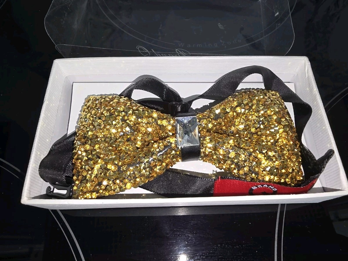 Q Brand Crystal Rhinestone BowTie Pink Black Adjustable Statement Rhinestone Diamond Point Crystal Bowtie/ Neck Tie/formal  main image 2