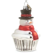 Raz Imports Eric Cortina Snowman Cupcake Christmas ornament, glass, 4" Tall, NWT