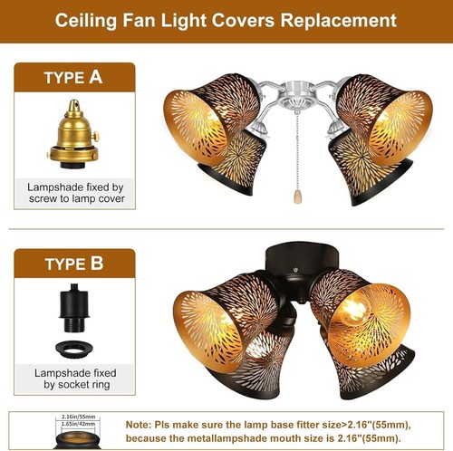 Stylish Indoor Ceiling Fan Replacement Shades - 4 Pack with Chrysanthemum Motif - Picture 6 of 11