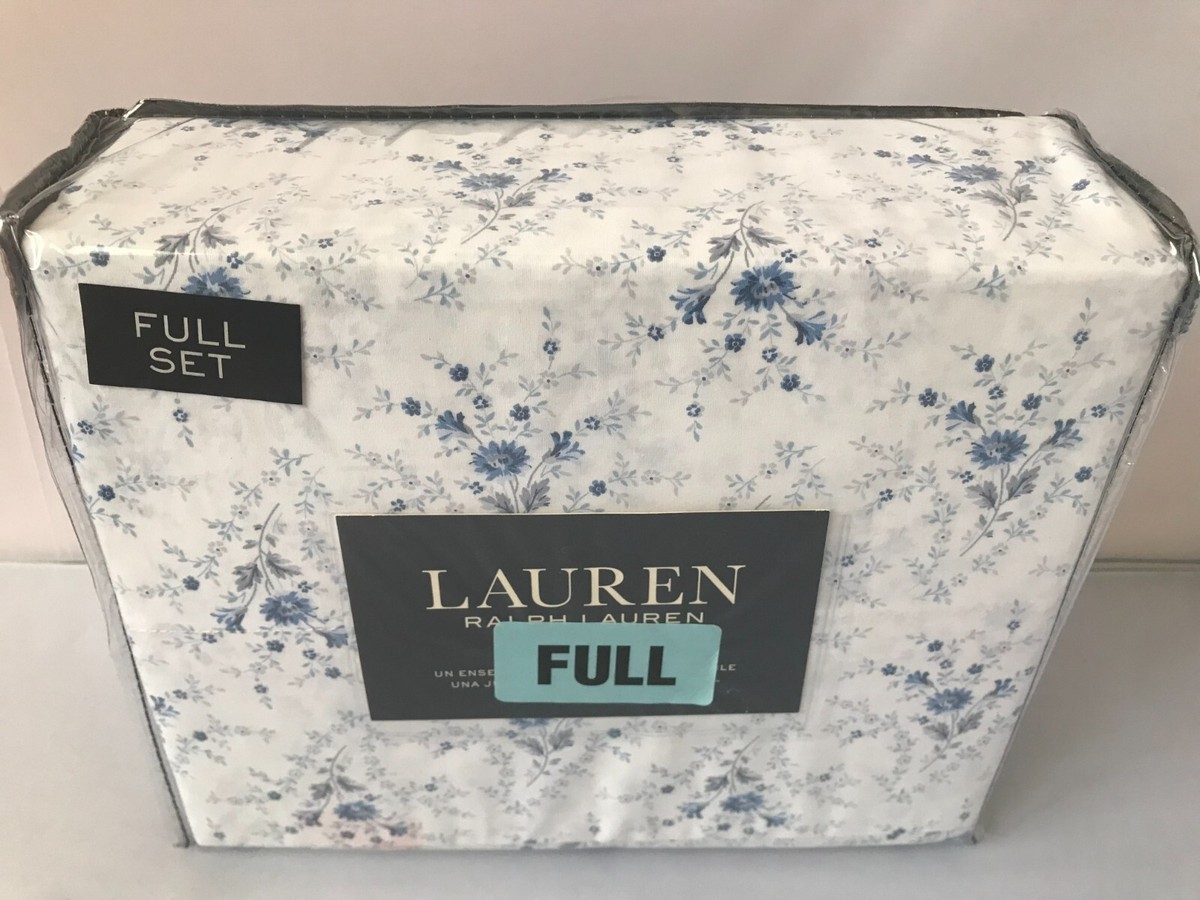 Lauren Ralph Lauren Full 100% Cotton Sheet Set Floral Blue & White
